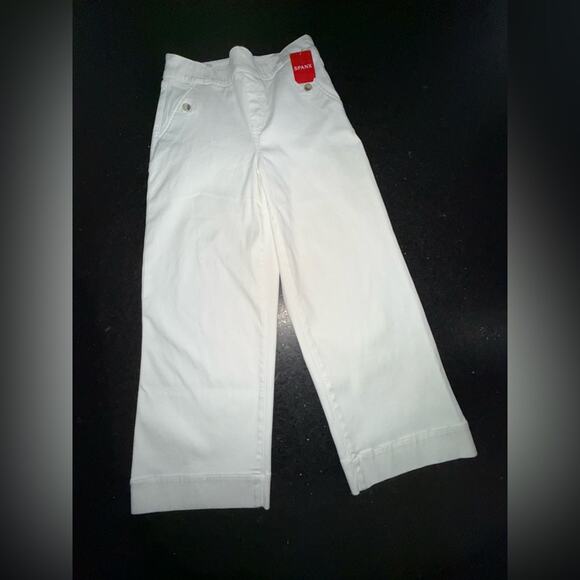 NEW SPANX BRIGHT WHITE Stretch Twill Cropped Wide Leg Pant POCKETS SZ L - Picture 7 of 15